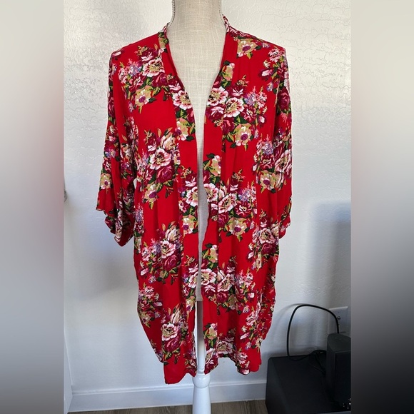 Floral Red Kimono Robe - Picture 8 of 10